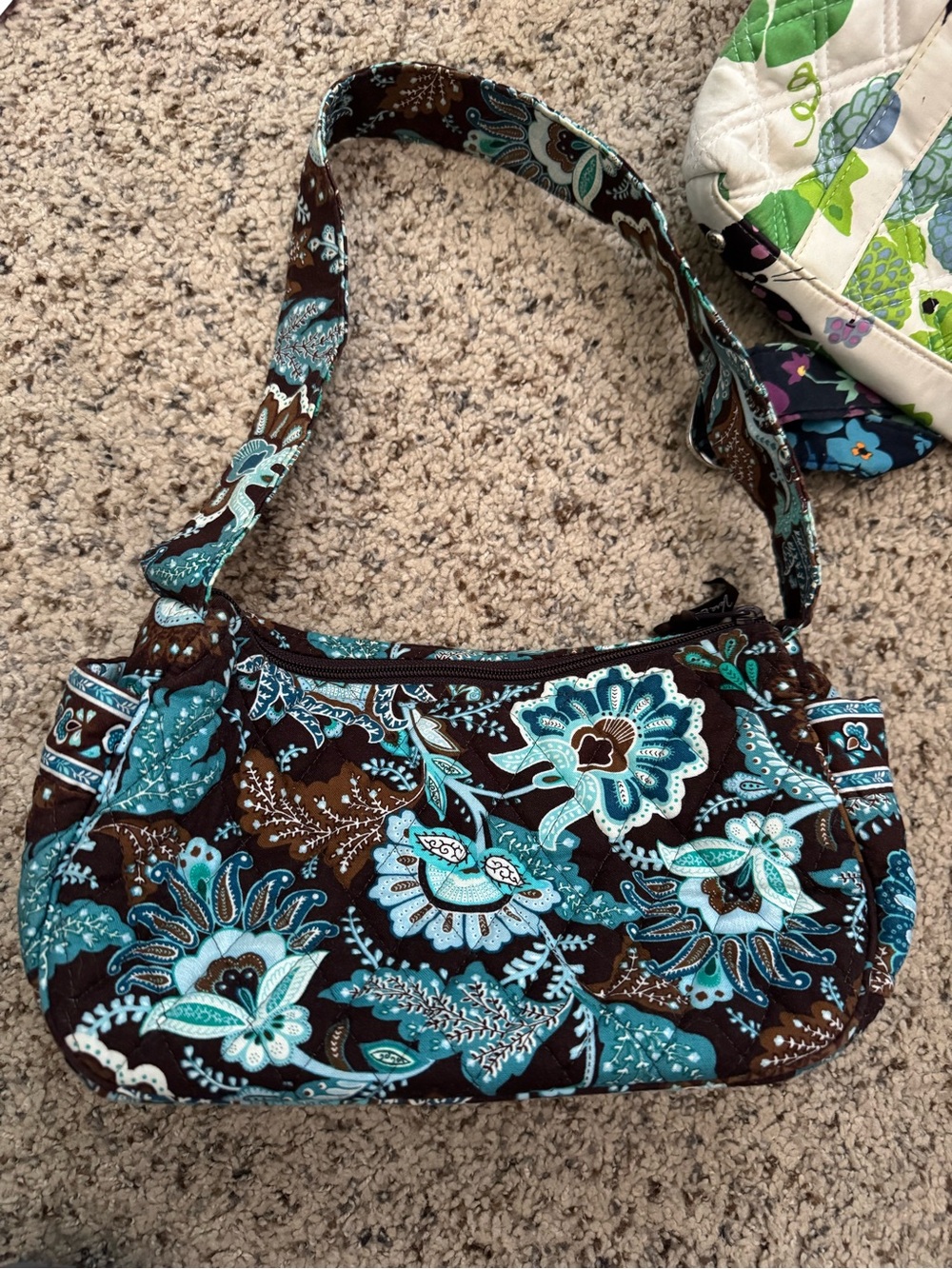 Vera Bradley Brown & Teal Paisley Quilted Shoulder Bag